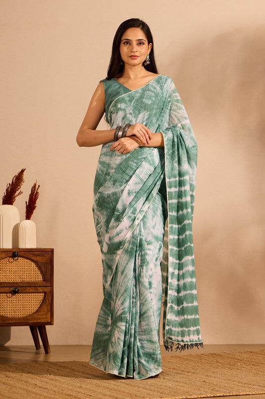 Aqua Circular Tie Dye Saari