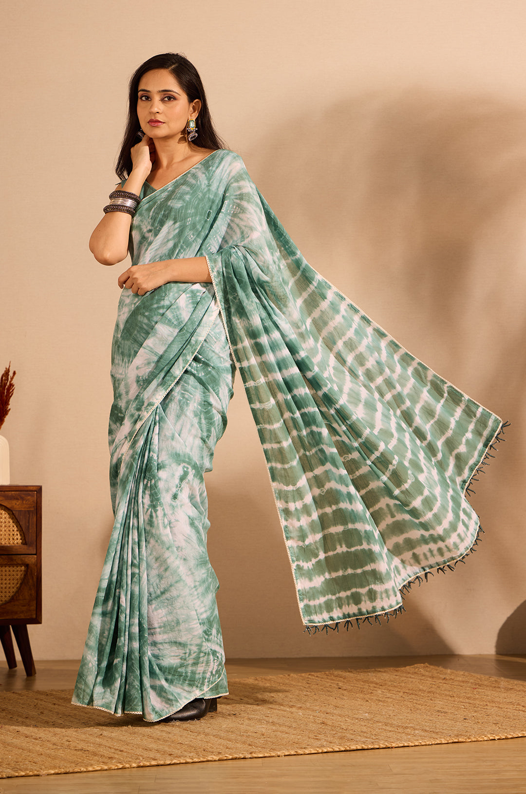 Aqua Circular Tie Dye Saari