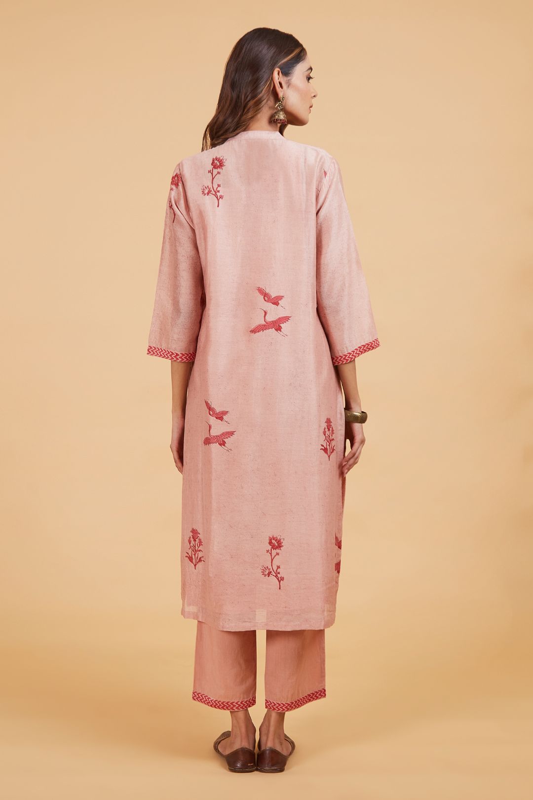 Red Bird Yoke Kurta Set