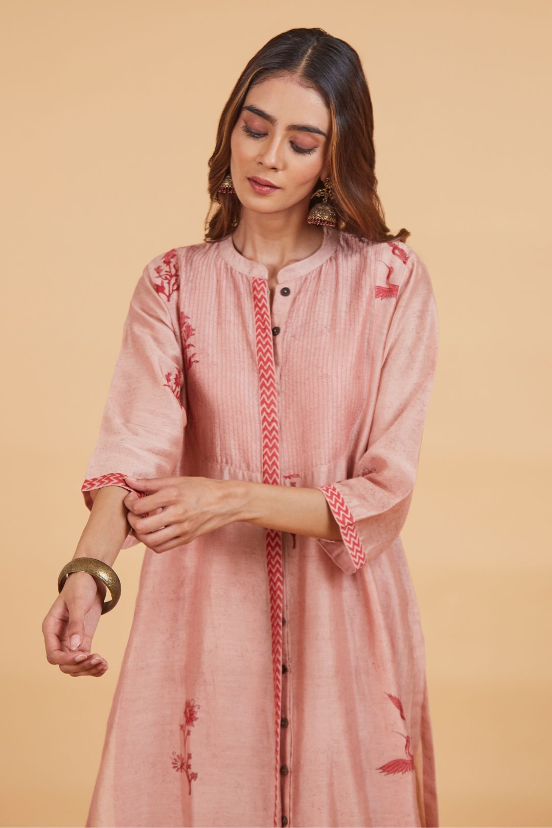 Red Bird Yoke Kurta Set