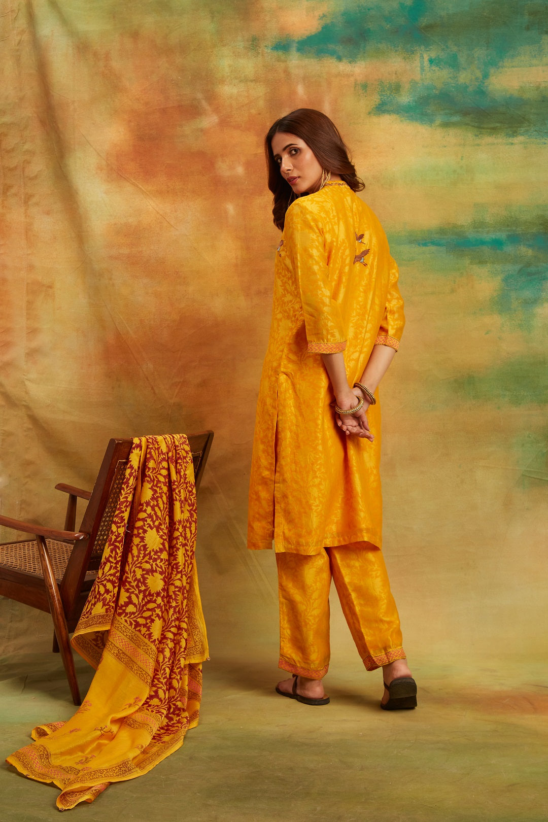 Musturd Bird Kurta Set Set  of 3