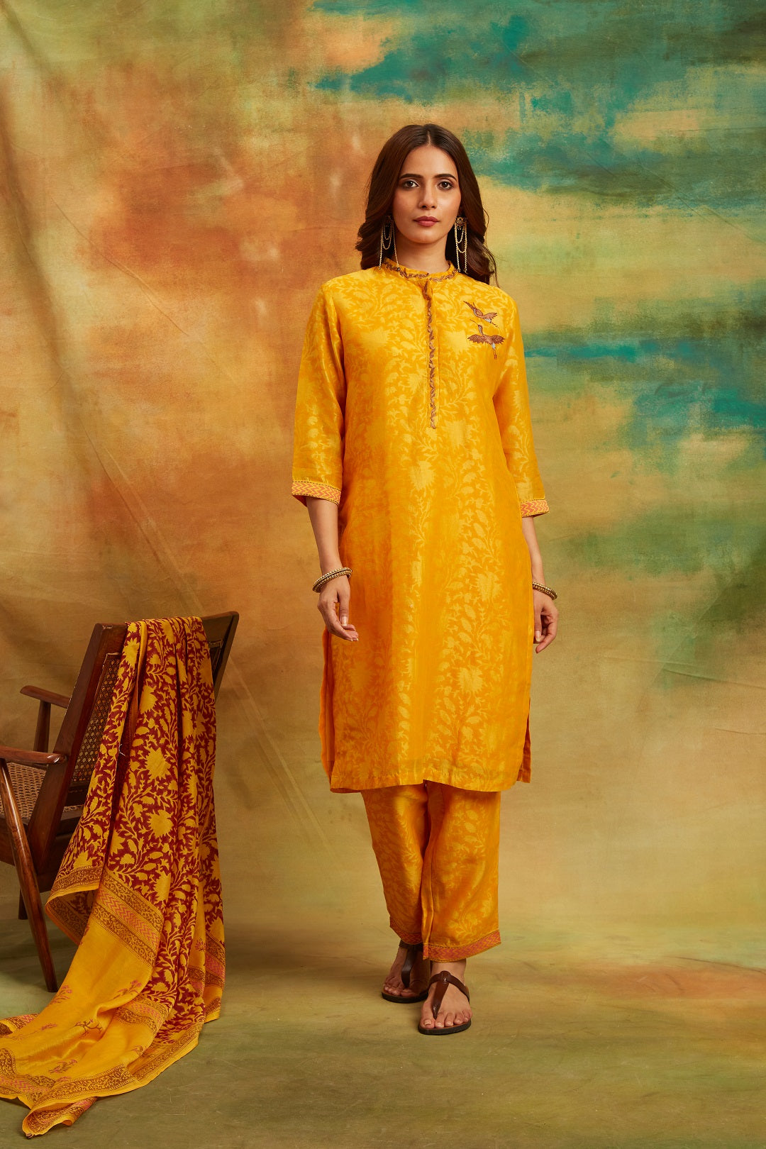 Musturd Bird Kurta Set Set  of 3