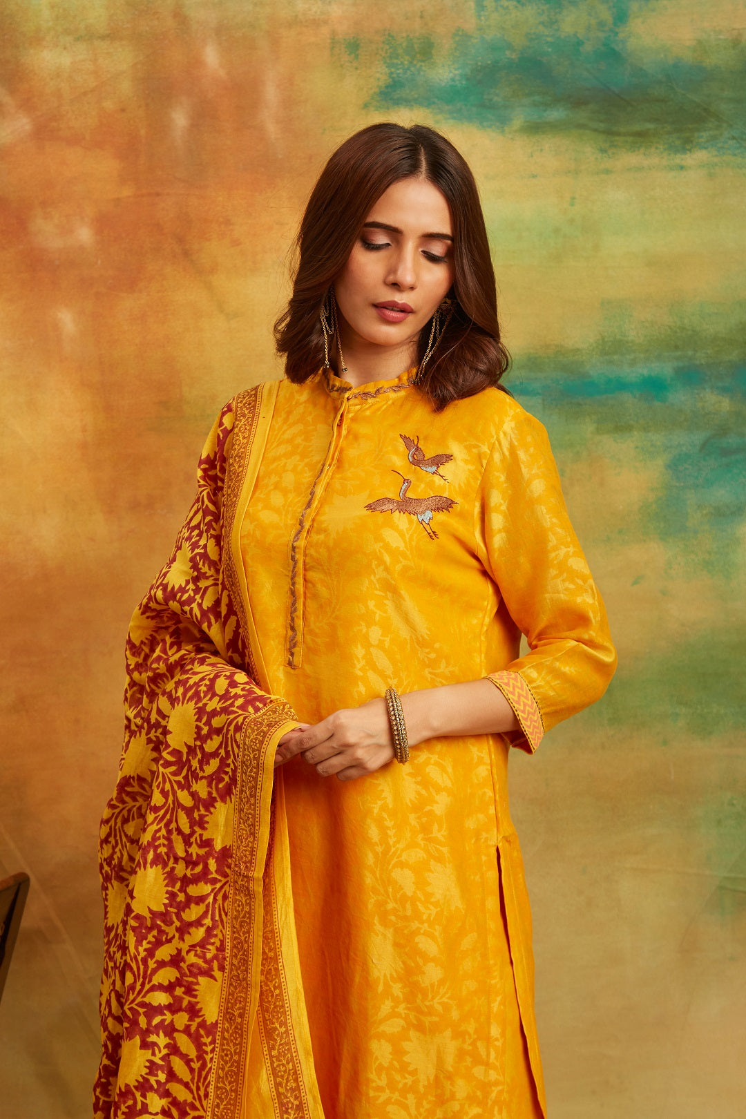 Musturd Bird Kurta Set Set  of 3