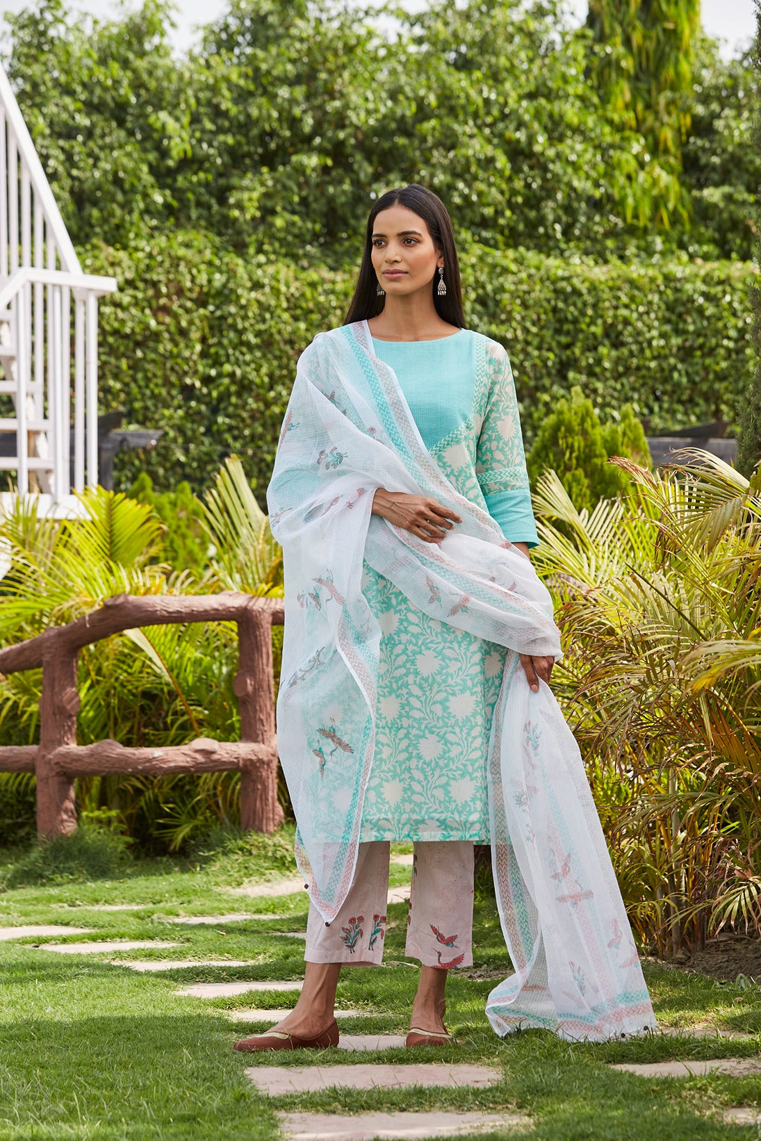 Green Bird Kurta Set Set of 4