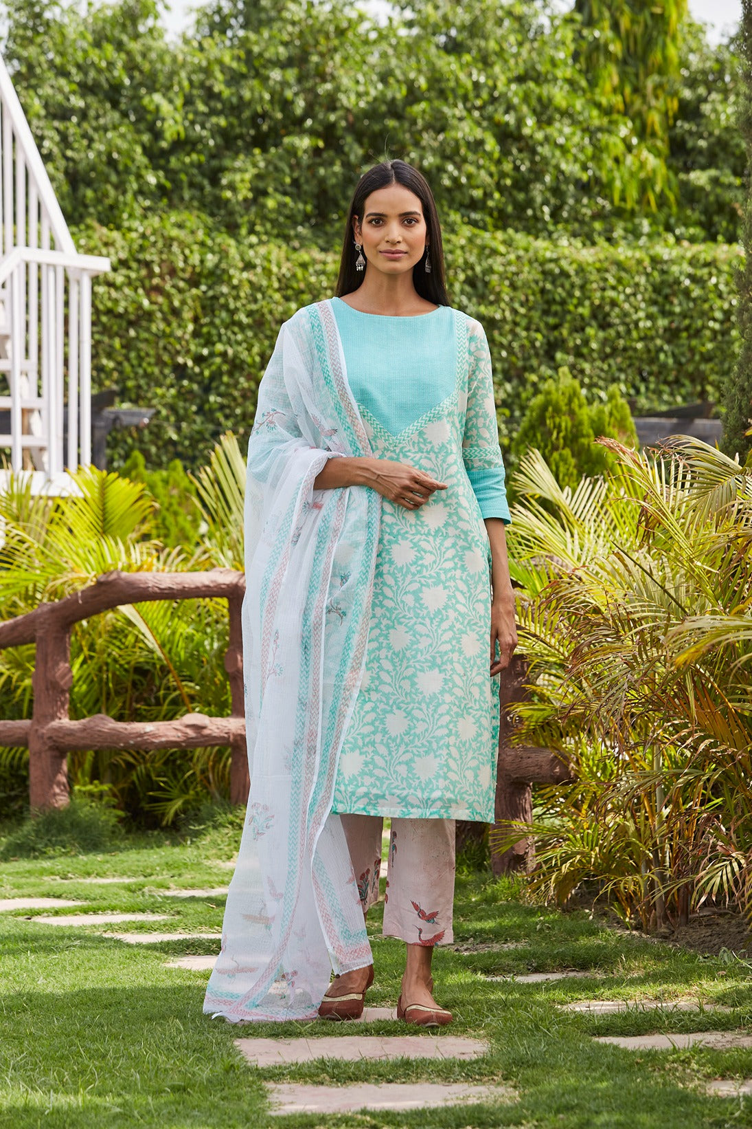 Green Bird Kurta Set Set of 4