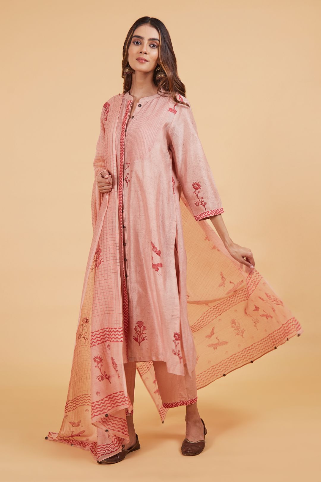 Red Bird Yoke Kurta Set