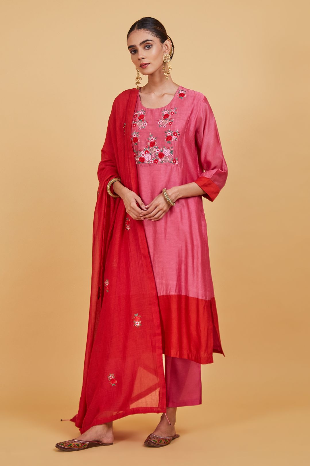 Rose Pink Yoke Kurta Set
