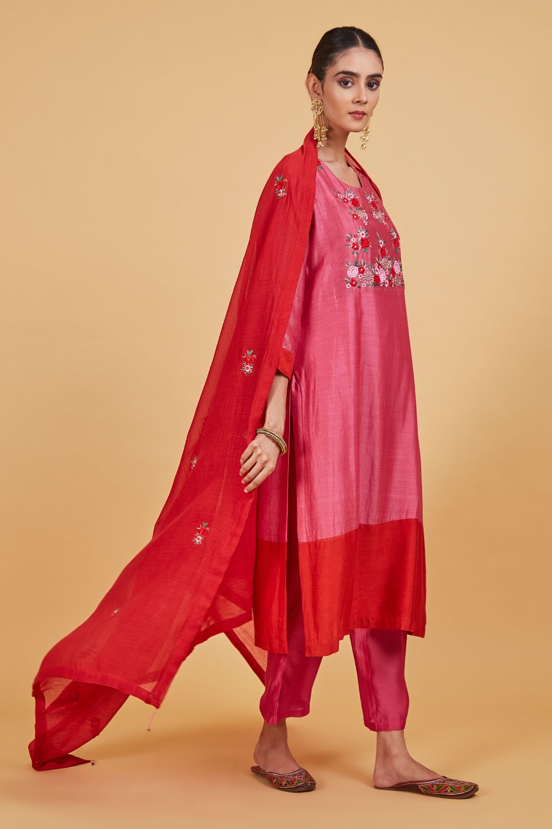 Rose Pink Yoke Kurta Set