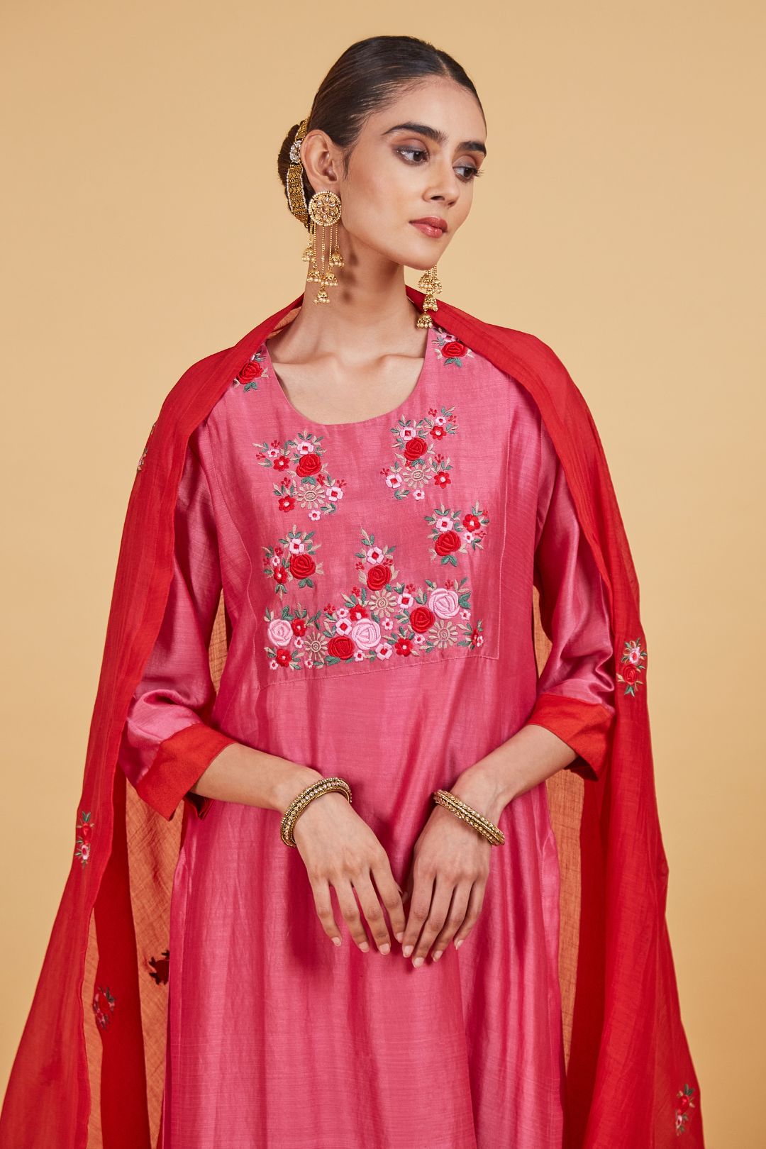 Rose Pink Yoke Kurta Set